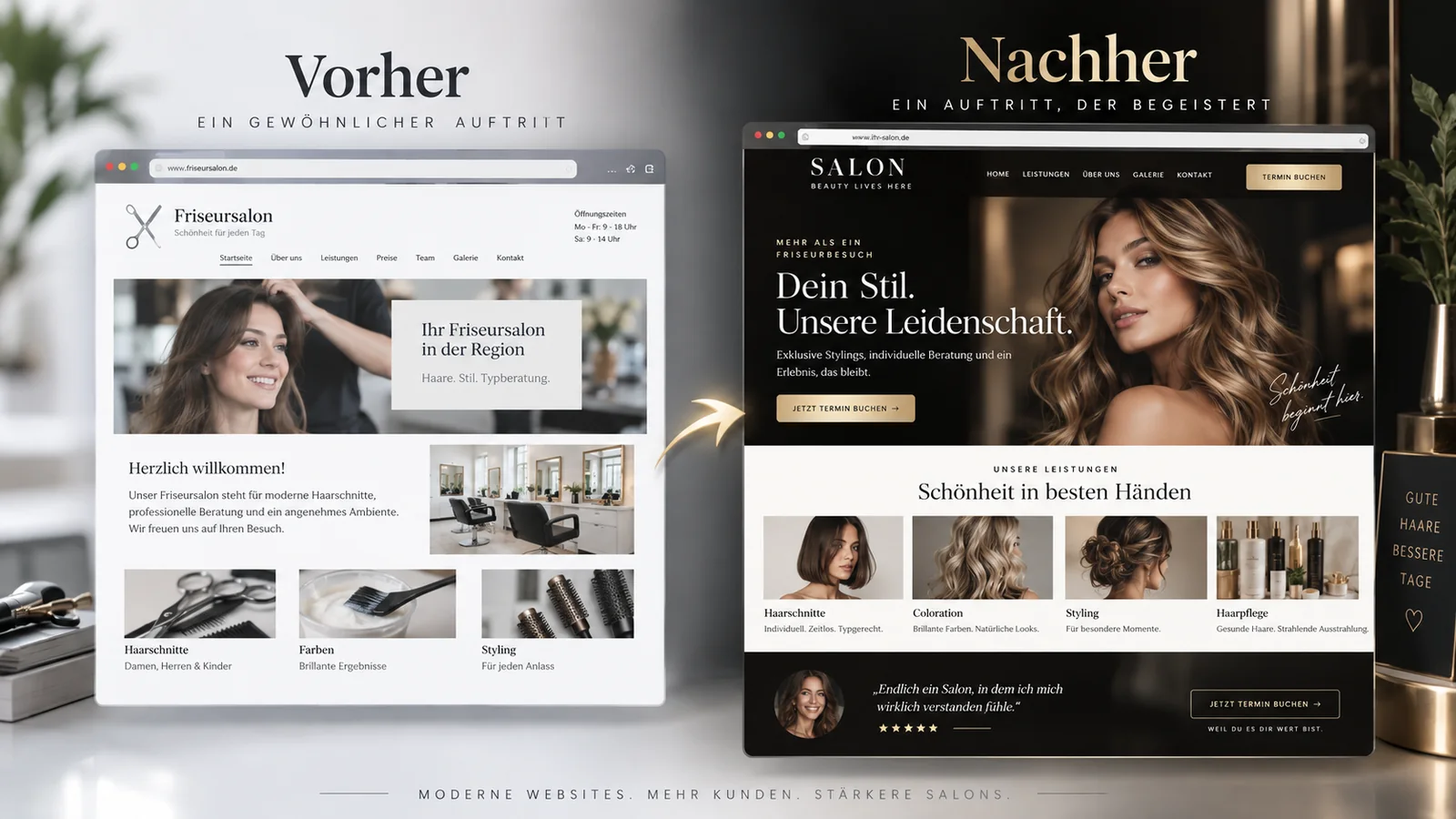 Vorher-Nachher Vergleich einer Friseursalon-Website